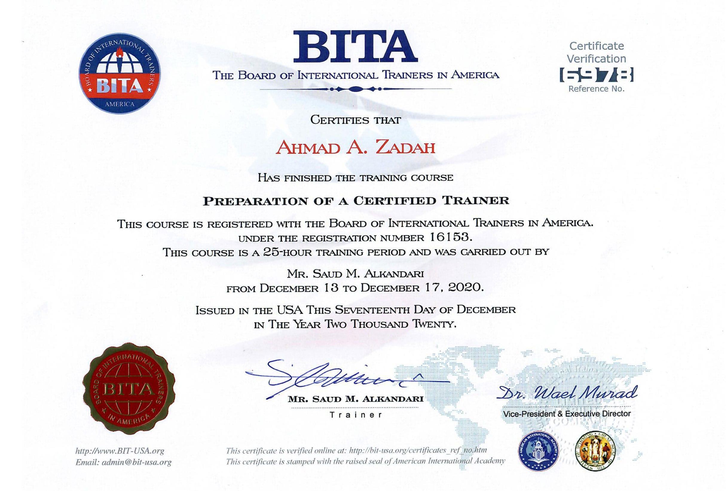 Preparation of a Certified Trainer – BITA